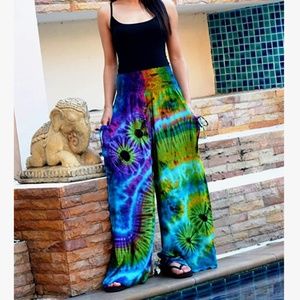 Orient Trail Women's Cold Dyed Wide Leg Palazzo Yoga Tie Dye Pants Sz M